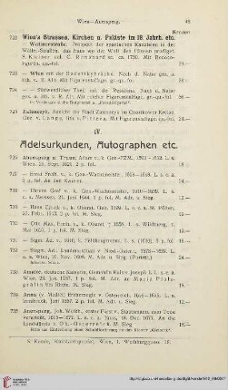 IV. Adelsurkunden, Autographen etc. (Nr. 726-818)