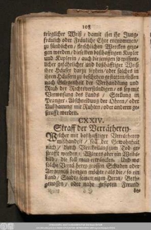 CXXIV. Straff der Verrätherey.
