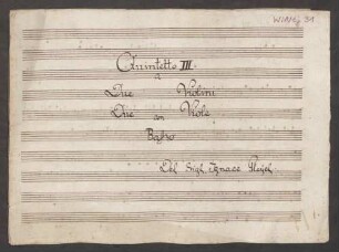Quintets, vl (2), vla (2), b, BenP 273, C-Dur - Musiksammlung der Grafen zu Toerring-Jettenbach 31 : [b:] Quintetto III a Due Violini. Due Viole con Baßo. Del Sig|r|e Ignace Pleyel.