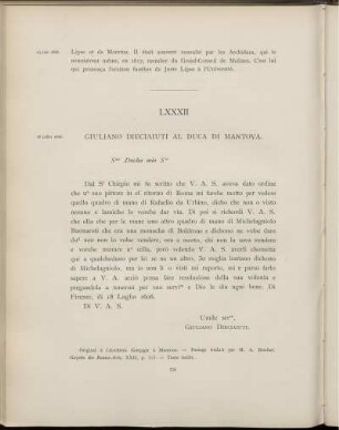 LXXXII. Giuliano Dieciaiuti au duc de Mantoue. Florence, 18 juillet 1606