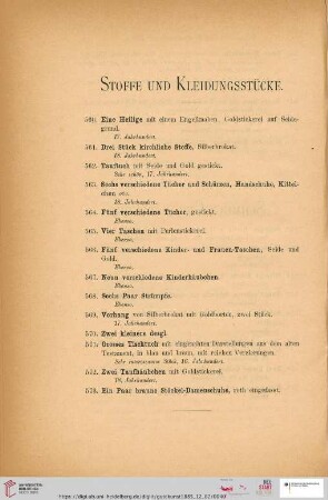 Stoffe und Kleidungsstücke (Nr. 560-573)
