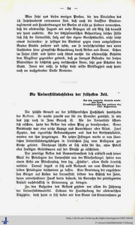 Die Universitätsbehörden der frühesten Zeit.