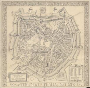 MONASTERIUM WESTPHALIÆ METROPOLIS (Monasterium Westphaliae Metropolis - Vogelschau der Stadt mit Festungsanlage)