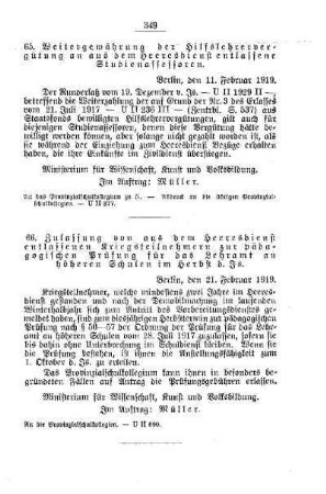 Weitergewährung der Hilfslehrervergütung an aus dem Heeresdienst entlassene Studienassessoren : [C. Allgemeine Angelegenheiten der Unterrichtsanstalten]