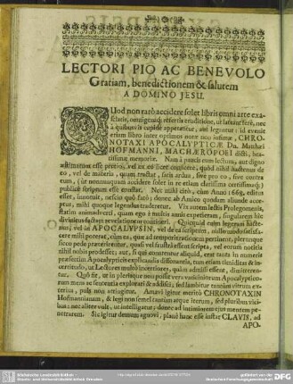 Lectori Pio Ac Benevolo Gratiam. benedictionem & salutem [Praefatio]