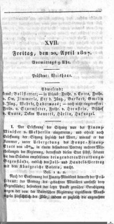17. Sitzung, Stuttgart, 20.4.1827