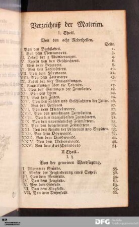Verzeichniß der Materien.