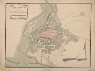 Plan von Wurzen, Handzeichnung, um 1760 : Plan und Situation der Stadt Wurtzen. - [S.l.] , [um 1760?]. - 1 Kt. : kolor. Handzeichng. ; 60 x 45 cm