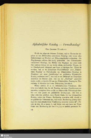 Alphabetischer Katalog – Formalkatalog?