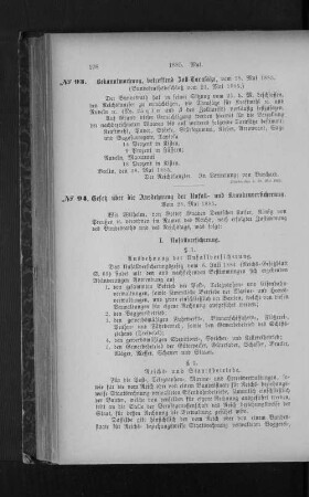 No. 93. Bekanntmachung, betreffend Zoll-Taxasätze, vom 28. Mai 1885.