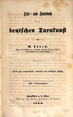 Lehr- und Handbuch der deutschen Turnkunst : mit 6 Steindrucktafeln
