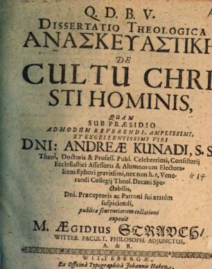 Diss. theol. anaskeuastikē de cultu Christi hominis