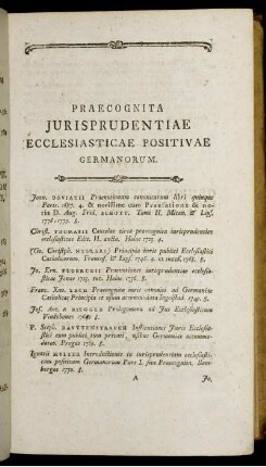 Praecognita Jurisprudentiae Ecclesiasticae Positivae Germanorum.