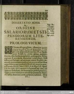 Dissertatio Nona De Origine Salariorum Et Stipendiorum Literatoriorum
