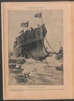 El acorazado "Britannia" - [Dibujo] : Botadura del acorazado "Britannia"