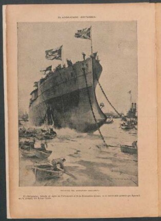 El acorazado "Britannia" - [Dibujo] : Botadura del acorazado "Britannia"