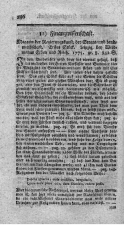 12) Finanzwissenschaft.