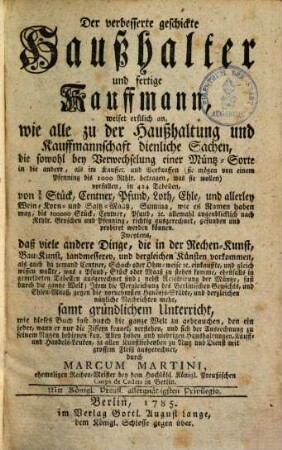 Der verbesserte geschickte Haußhalter und fertige Kauffmann ...