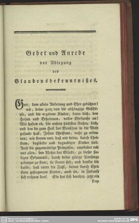 Gebet und Anrede vor Ablegung des Glaubensbekenntnißes