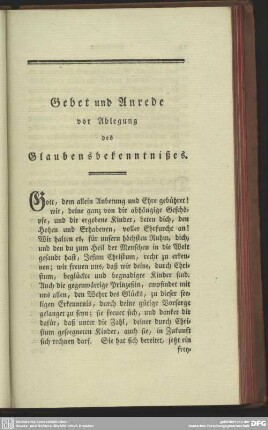 Gebet und Anrede vor Ablegung des Glaubensbekenntnißes