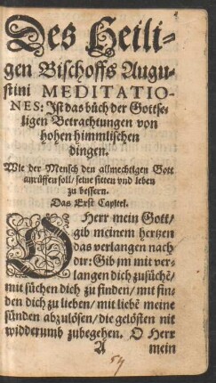 Wie der Mensch den allmechtigen Gott anruffen soll ... Das Erst Capitel.