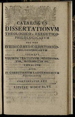 Continuatio XXX. Lipsiae M DCC XLVI.