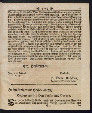 Hochwürdiger und Hochgelahrter, Hochgeehrtester Herr Senior und Decane,
