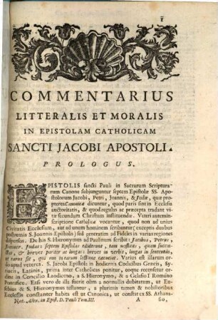 Commentarius Litteralis Et Moralis In Omnes Epistolas Sancti Pauli Apostoli, Et In VII. Epistolas Catholicas, 3