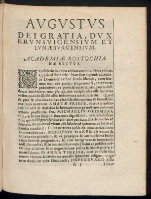Augustus Dei Gratia, Dux Brunsvicensium Et Lunaeburgensium. Academiae Rostochianae Rector.