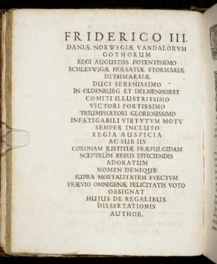 Friderico III. Daniae Norwegiae [...] Duci [...]