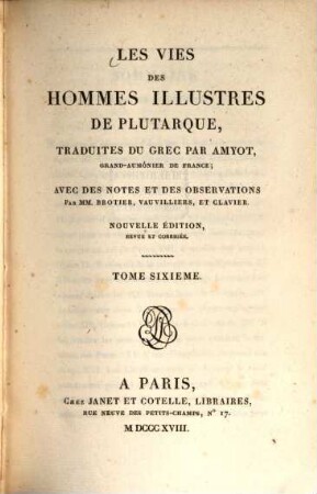 Les vies des hommes illustres de Plutarque, 6
