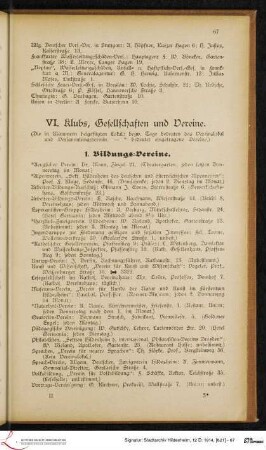 VI. Klubs, Gesellschaften und Vereine.