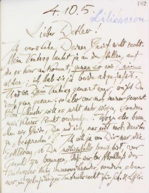 Brief an Detlev von Liliencron