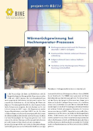 Wärmerückgewinnung bei hohen Temperaturen.