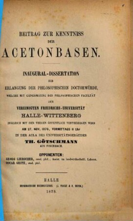 Beitrag zur Kenntniss der Acetonbasen : Inaug. Diss.