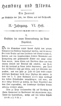 I. Entstehen der neuen Armenordnung im Amte Ritzebüttel.