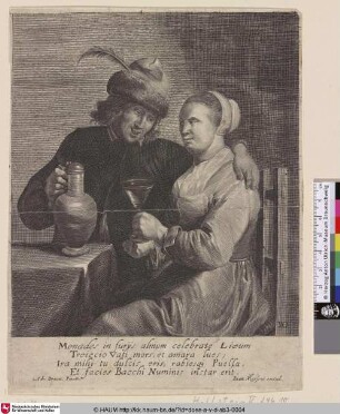 [A young man with a jug and a woman with a glass; Ein junger Mann mit Krug und eine Frau mit Glas]