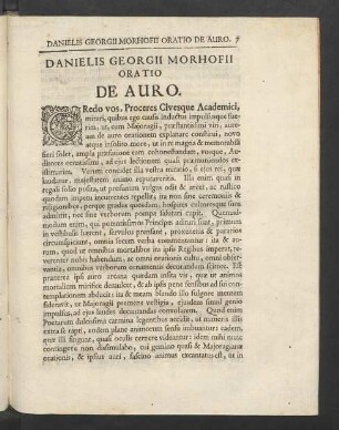 Danielis Georgii Morhofii Oratio De Auro.