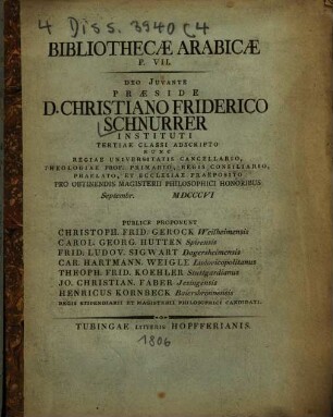 Bibliothecæ Arabicæ Specimen, P. VII.