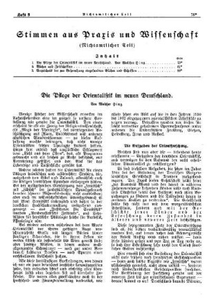 Die Pflege der Orientalistik im neuen Deutschland : [Nichtamtlicher Teil]