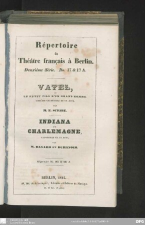 Vatel, ou le petit fils d'un grand homme : comédie-vaudeville en un acte