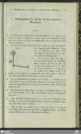 V. Gleichgewicht der Kräfte an den einfachen Maschinen