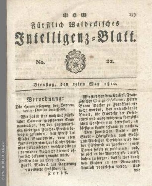 No. 22, Dienstag, den 29ten May 1810