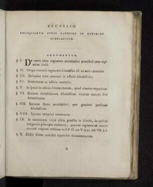 Excvssio Reliqviarvm Ivris Canonici In Regimine Scholastico.