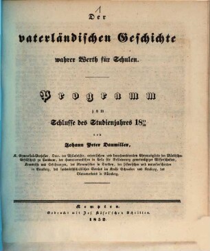 Der vaterländischen Geschichte wahrer Werth für Schulen