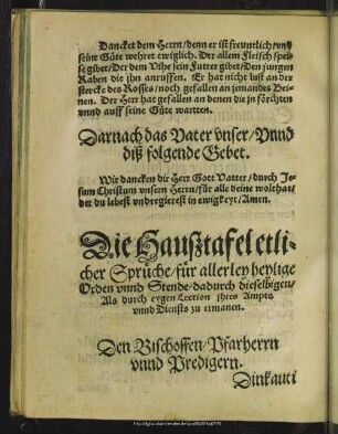 Haußtafel etlicher Sprüche, für allerley heylige Orden unnd Stende