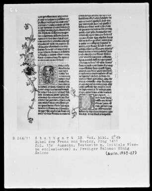 Lateinische Bibel in zwei Bänden für Franz von Gewicz — Initiale V (erba ecclesiastes) mit König Salomo, Folio 13verso