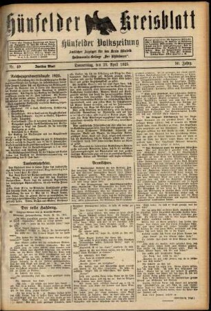 Zweite Ausgabe vom Donnerstag, den 23. April 1925.