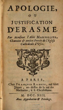 Apologie ou justification d'Erasme