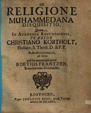 De religione muhammedana disquisitio
